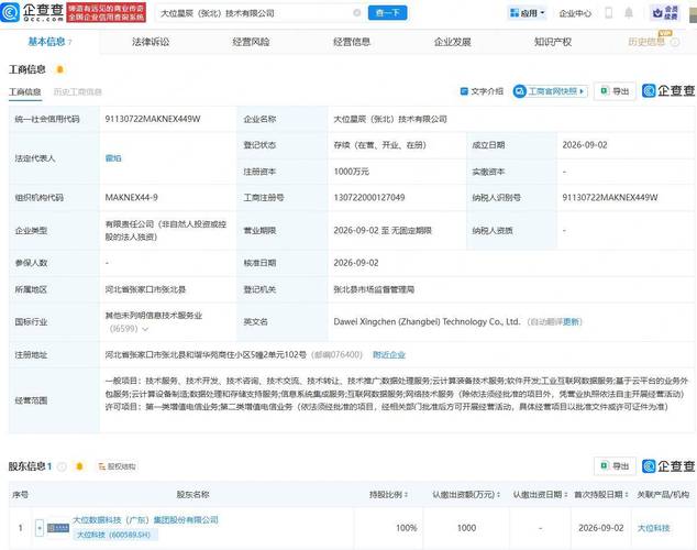 大位科技成立技术公司,含数据处理和存储支持服务业务